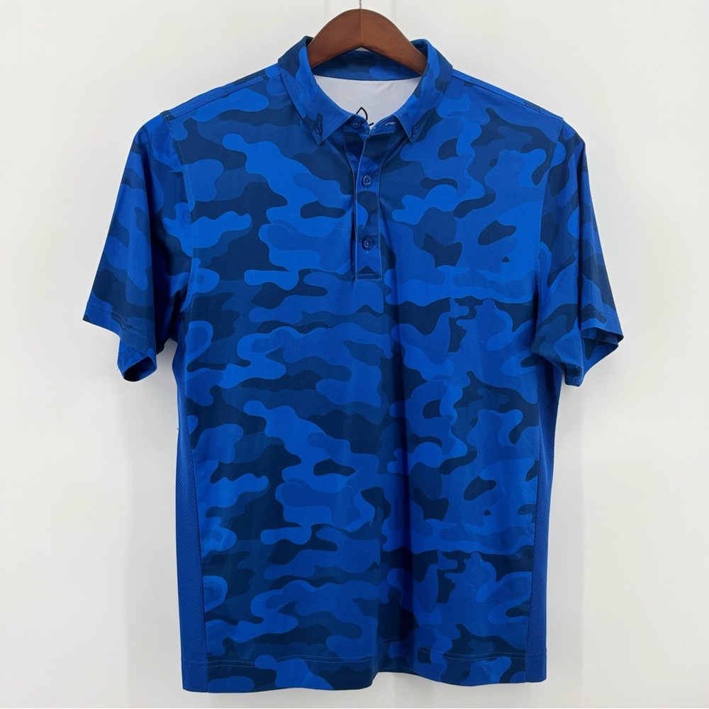 Deolax Mens‎ Blue/Navy Blue Camou Short Sleeve Performanc Polo Size MD